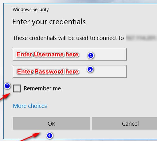 windows rdp username password